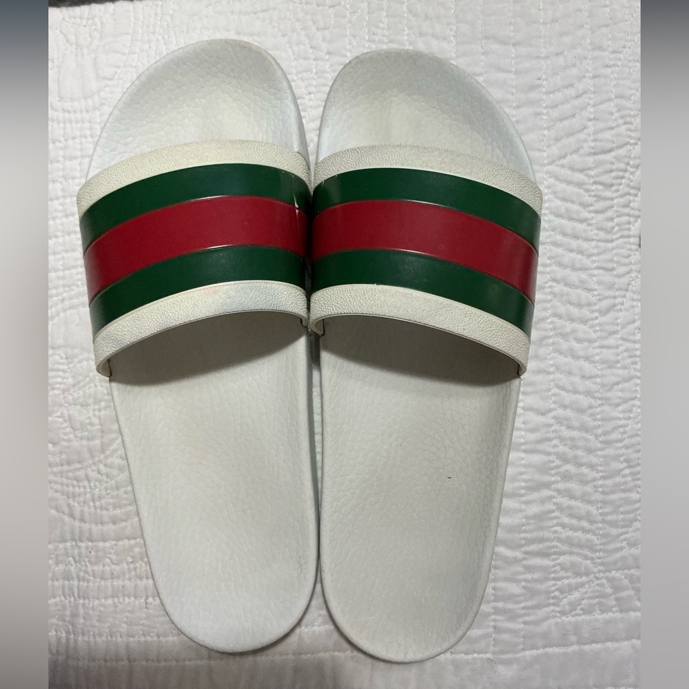 Gucci men’s web rubber slide sandal size 9 - Picture 4 of 15
